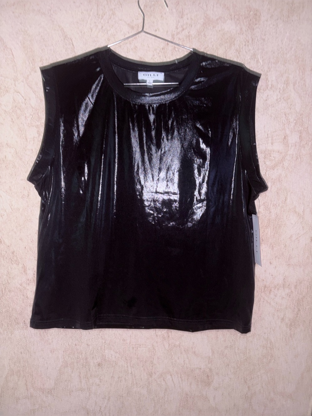 Gilli Sleeveless Shiny Black Tank Top